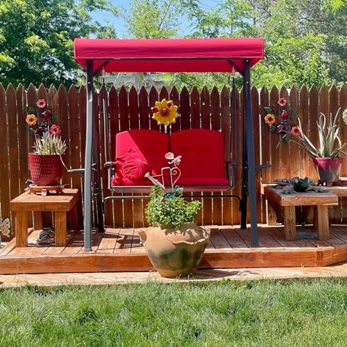 Image of PURPLE LEAF Outdoor Patio Porch Swing with Stand, 2-seat Swing Chair with Adjustable Tilt Canopy All-Weather Steel Frame for Backyard Front Porch Lawn, Cushions and Pillow Included, Terra