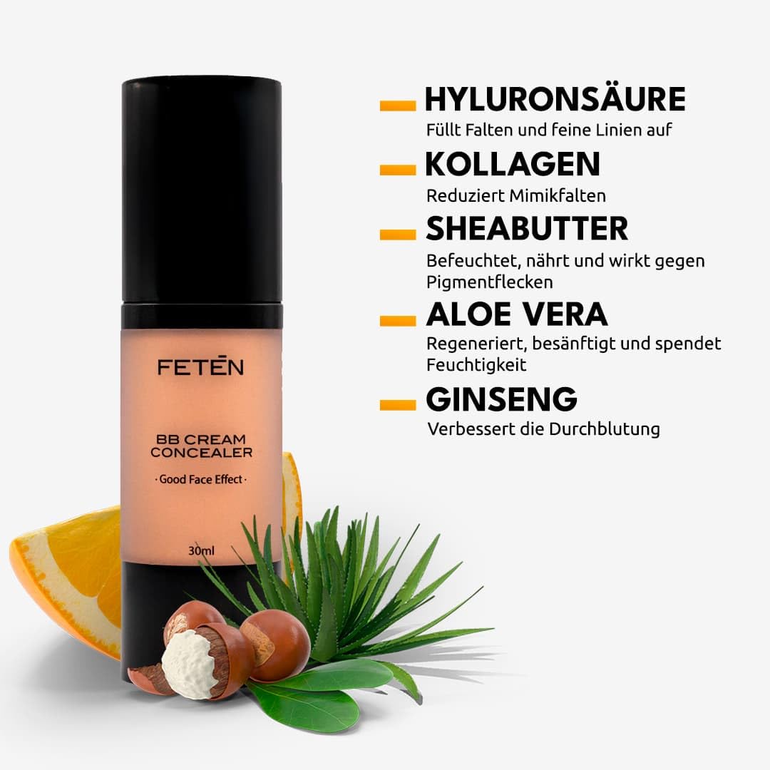 FETEN BB Cream Getönte Tagescreme mit Lichtschutzfaktor, Tagespflege BB Creme Mattierend, Tönungscreme für das Gesicht für Männer, Anti Age Magic Beauty Make Up and Tinted Moisturizer