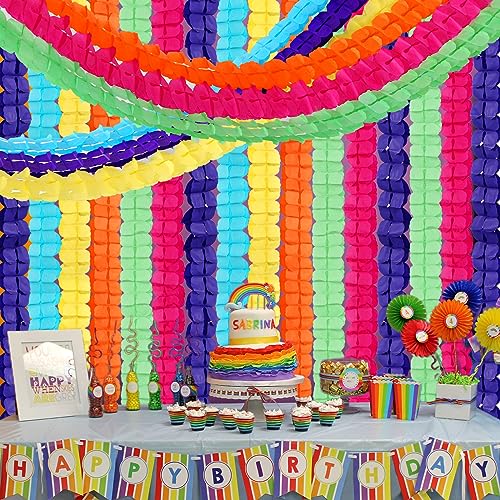 Image of Rainbow Mexican-Theme Party-Decorations Streamers Garland - 157Ft Colorful Birthday Supplies Four-Leaf Clover Hanging Banner,Hot Pink Orange Green Yellow Purple Blue Summer Baby Shower Decor Hugtmr