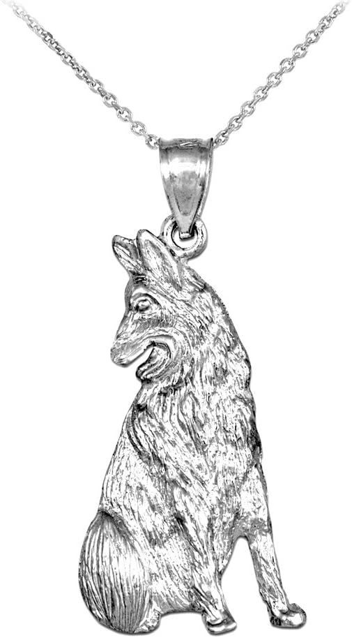 Polished 925 Sterling Silver German Shepherd Dog Charm Pendant Necklace