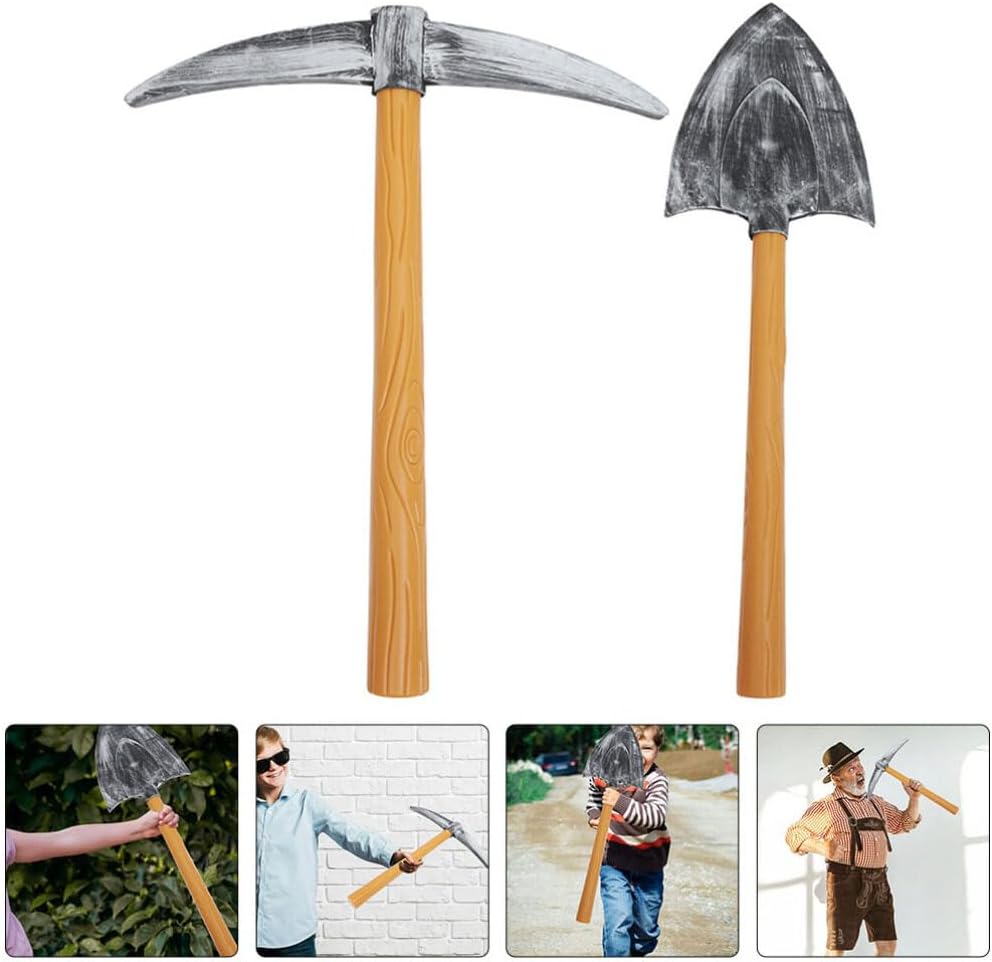 PRETYZOOM Pickaxe Spade Costume Prop Set 2Pcs Toy Miner Pickaxe Spade Party Favor Supplies for Stage Performance and Photo Booth Decoration 19.29X16.53X1.77In