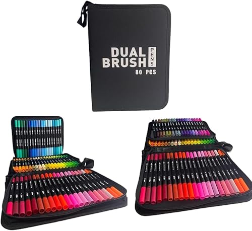 Canetas DUALBRUSH Coloridas – Conjunto com 80 Canetas de Pontas Duplas com Estojo, Tintas Permanente