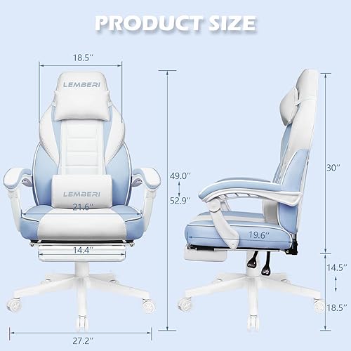 Miniatura 3 de LEMBERI Sillas de juegos para adultos, sillas ergonómicas de videojuegos con reposapiés, silla de juegos grande y alta, capacidad de peso de 400