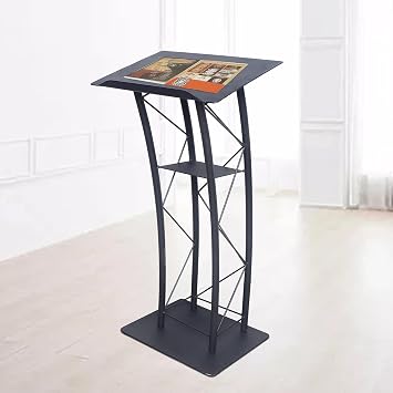 Futchoy Metal Black Podium Conference Presentation Pulpit School Office Church Lectern,Curved Design Cup Holder Design, Wrought Paint Curved Podium, Schools, Churches, Meeting Rooms