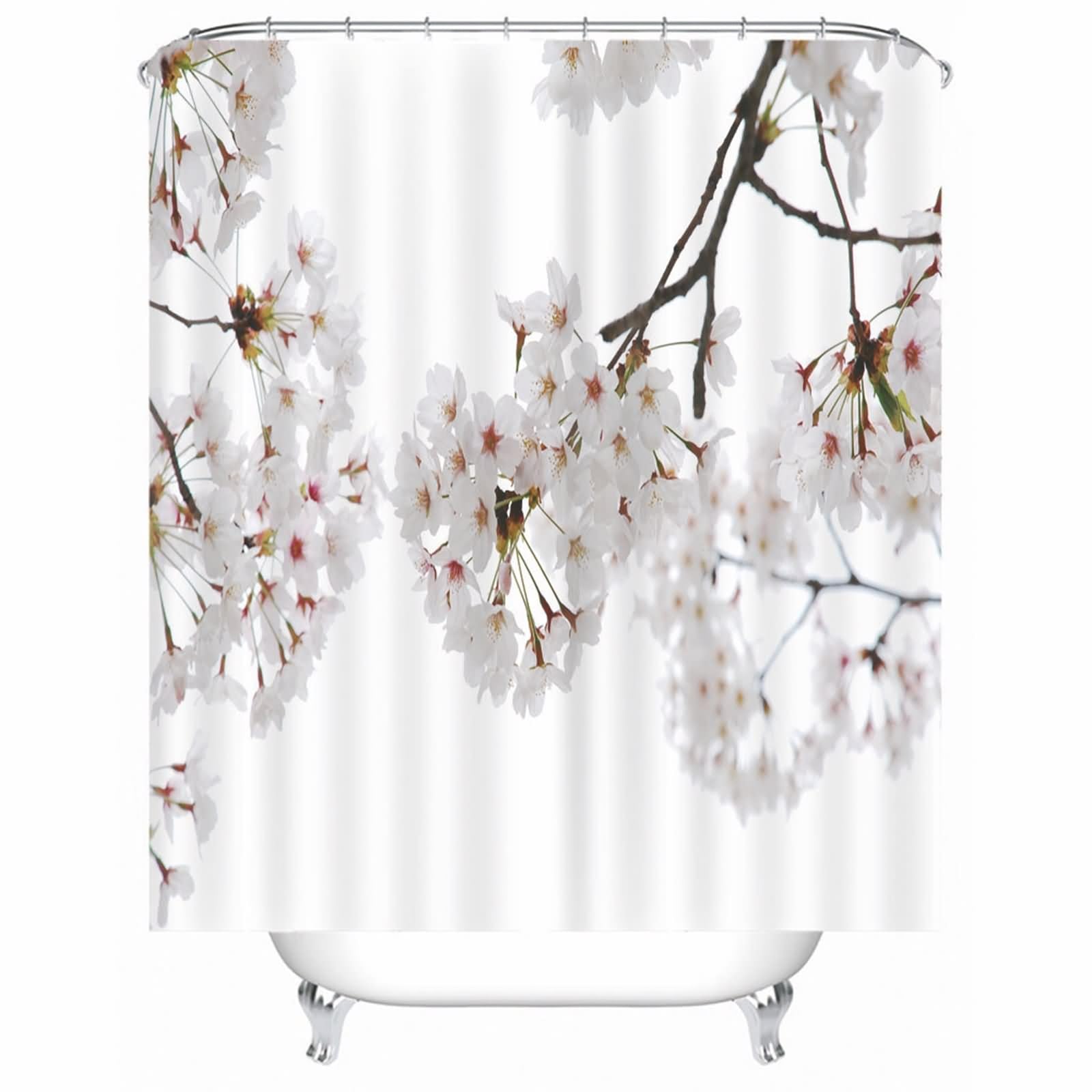 Rideau de douche fleur de prunier en tissu blanc 180x180cm pour la salle de bain
