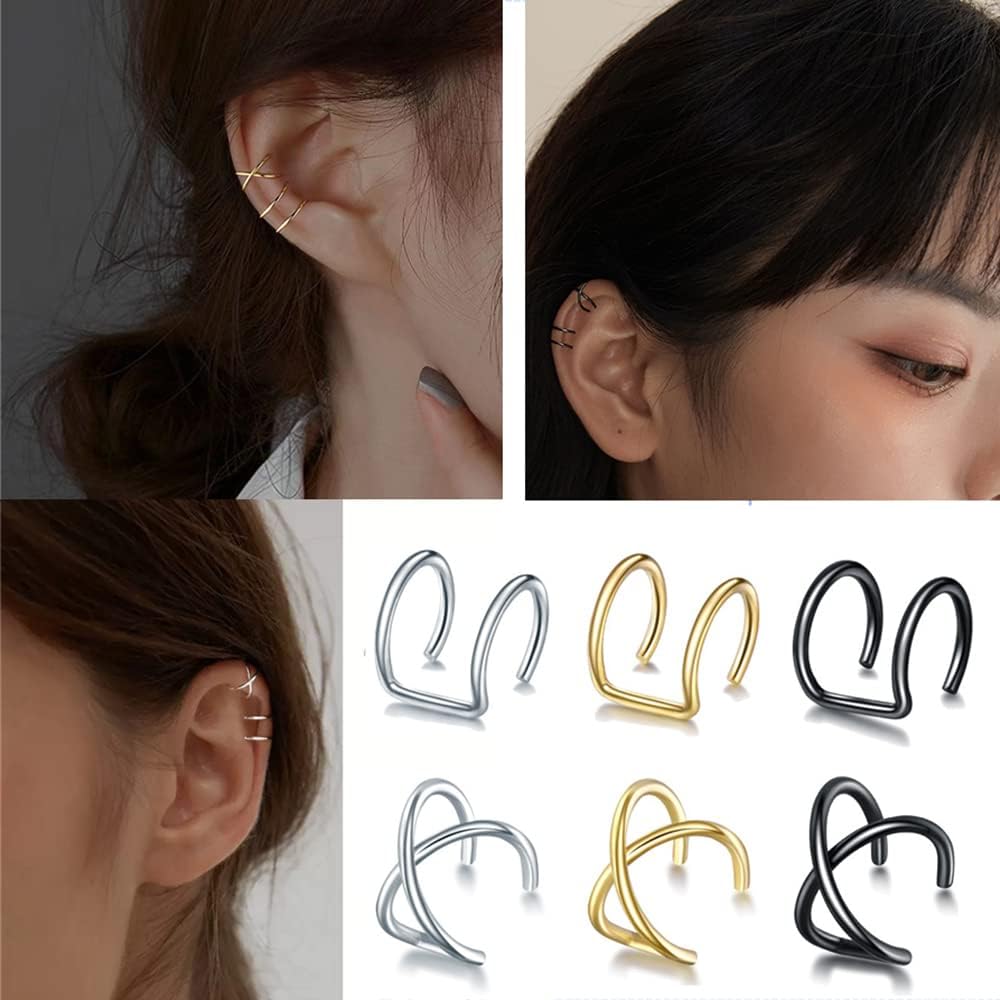44Pcs/Set Adjustable Silver Gold Ear Cuffs for Women Non Piercing Girls Cartilage Earring Wraps,Fake Ear Clip Jewelry Gift 40pcs ear cuffs