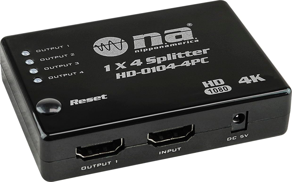 Nippon America HDMI 4 Way Video Splitter 1 x 4, Full HD 4K