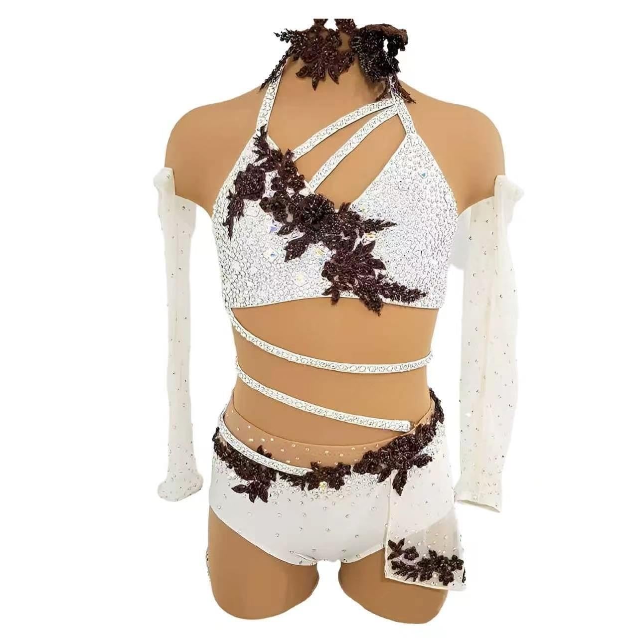 Costume danza moderna con fiori e strass for donna e ragazza