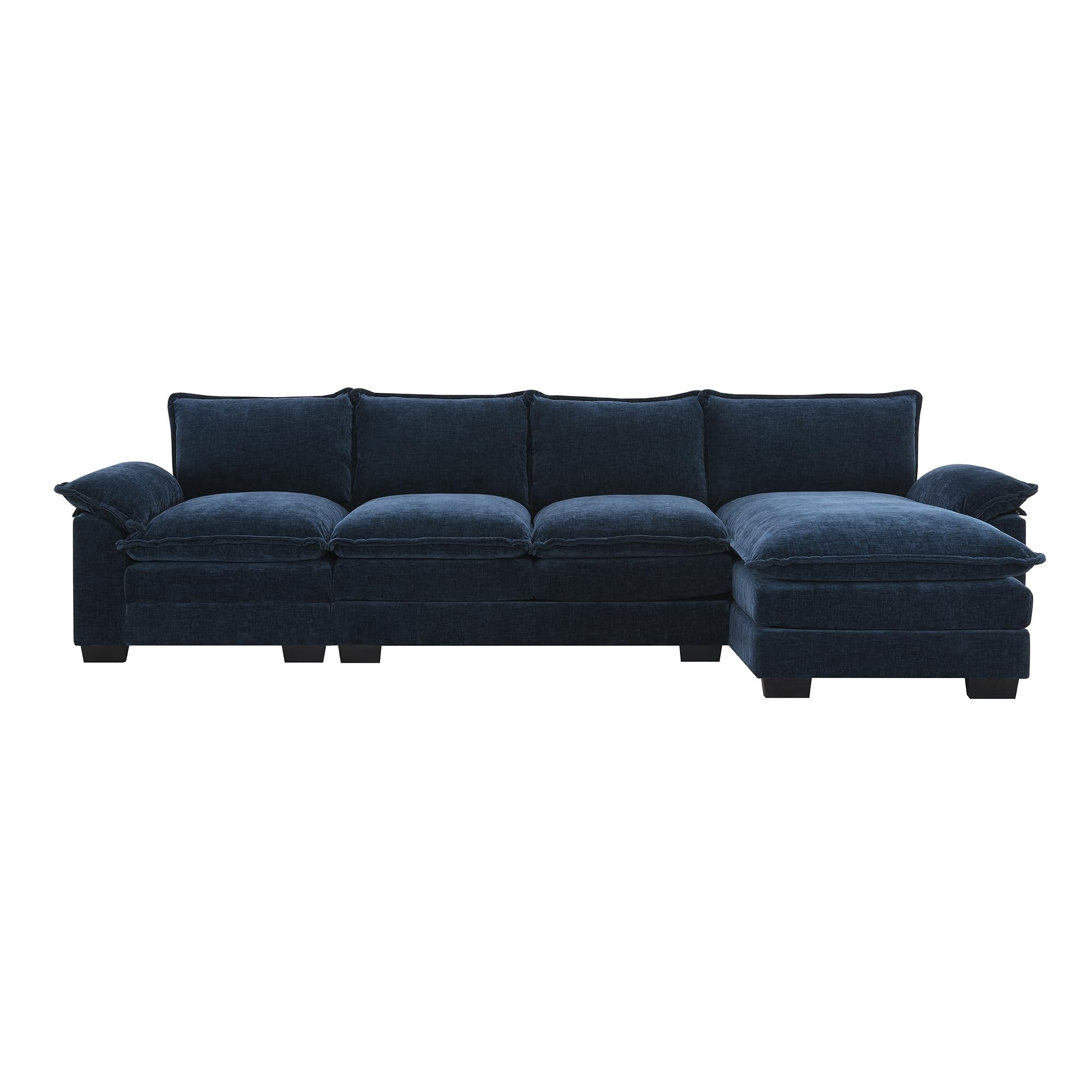 Sofá seccional azul de 118 pulgadas, sofá en forma de L, cómodo sofá de nube de chenilla con tumbona para sala de estar, departamento, oficina
