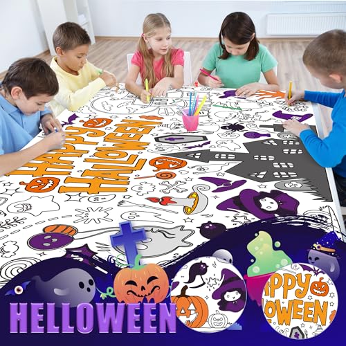 Image of OHOME Halloween Crafts for Kids - Giant Coloring Tablecloth /Poster | Halloween Party Decorations Favors Supplies for Kids Gifts Activities Games Toys Banner