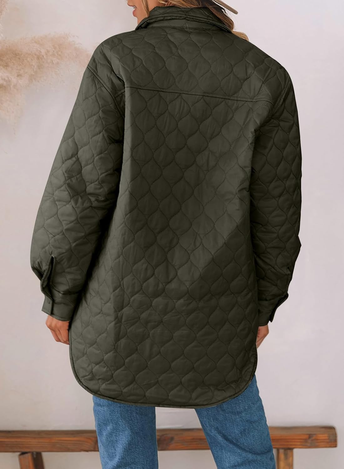 EVALESS Quilted Jackets for Women Lightweight Long Sleeve Button Down Puffer Jacket Warm Winter Coat Outerwear with Pockets - Image 6