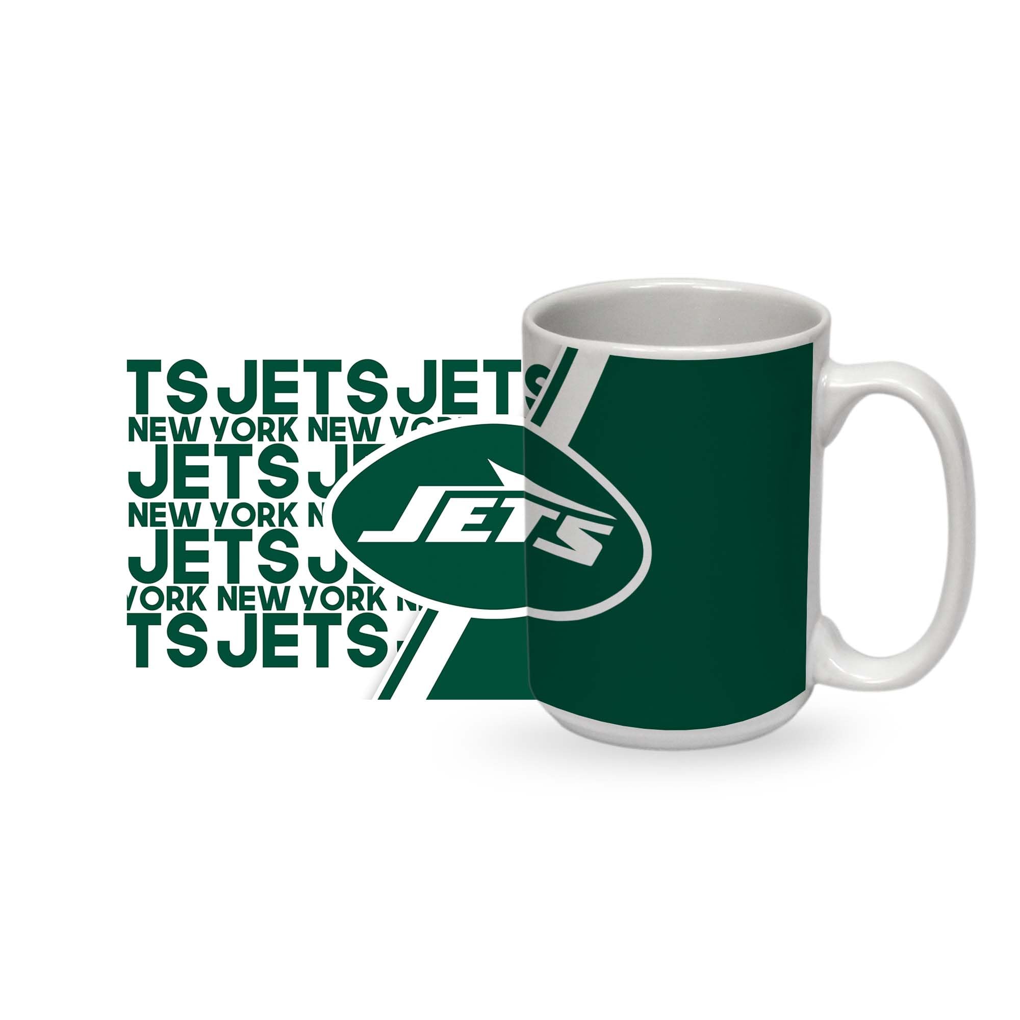 Rico Industries NFL Football New York Jets 15 oz White Ceramic Mug
