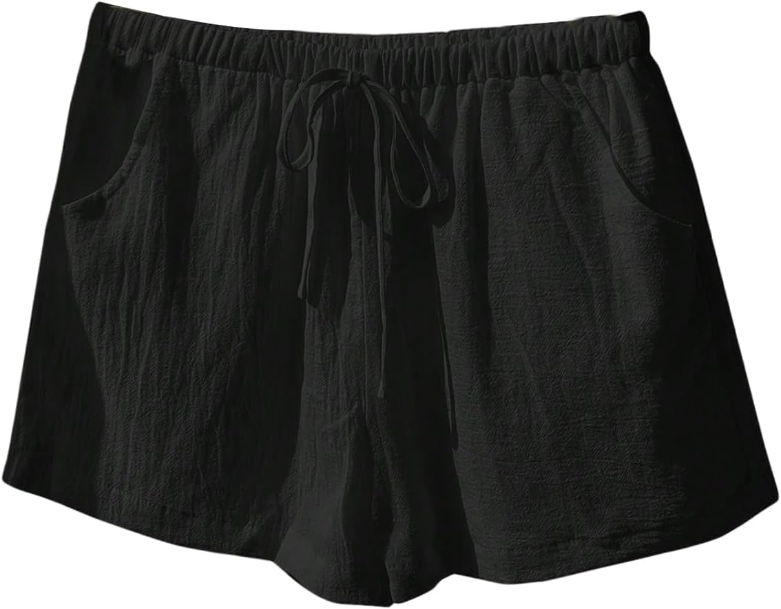 Floerns Women's Elastic Waist Double Layered Linen Shorts Knot Front Casual Loose Shorts - Image 3