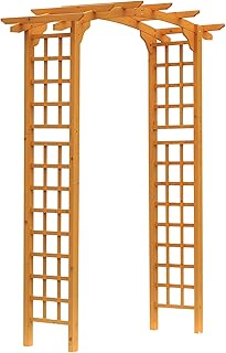 Outsunny 90in Wood Garden Arbor Arch with Trellis Wall for Climbing & Ha...