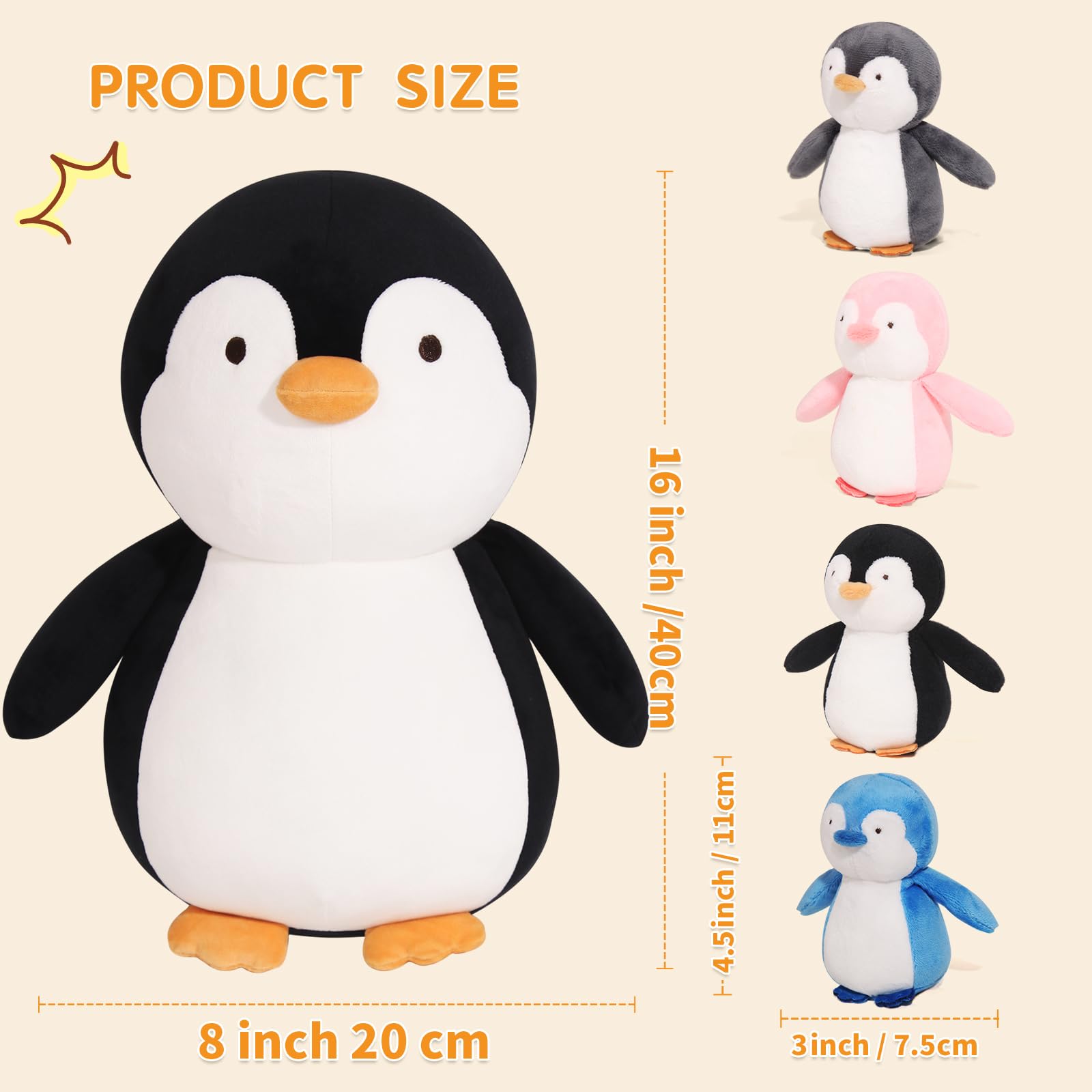5 Pieces Penguin Stuffer Animals Set, Giant 16 Inch Mommy Penguin Plush Toy with 4 Cute Babies Plushies in Her Zippered Tummy, Gifts for Kids Girls Boys, Birthday, Christmas