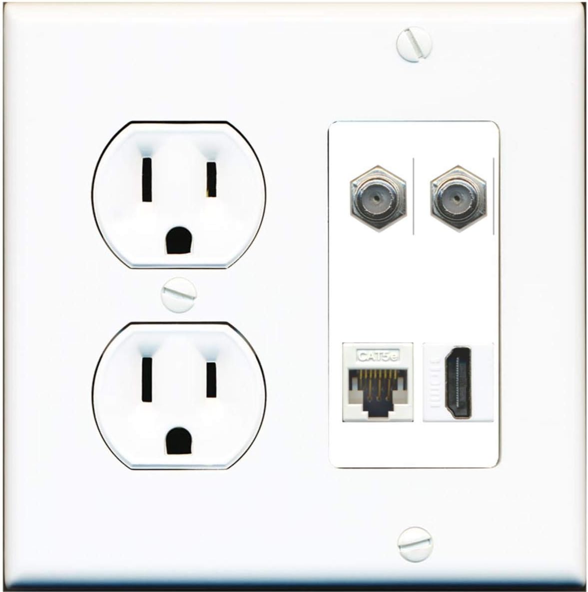 15 Amp Round Power Outlet 2 Coax Cat5e HDMI Wall