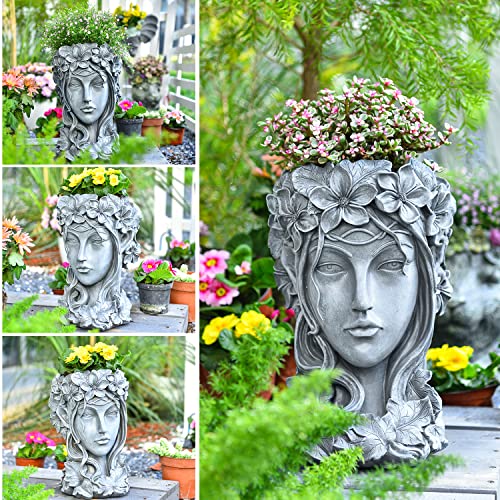 Sungmor Beautiful & Attractive Goddess Head Planter, 8.9 By 13 Inch Large Deep Growing Space Flower Pot, Pretty Face Figurine Plant Pot, Dry Flower Vase, Indoor Outdoor Decorative Garden Flower Pot #TOP1