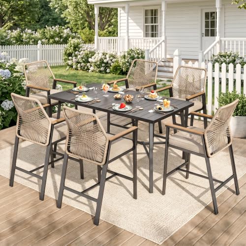 PHI VILLA Bar Height Patio Table & Chairs, Outdoor Furniture Dining Set