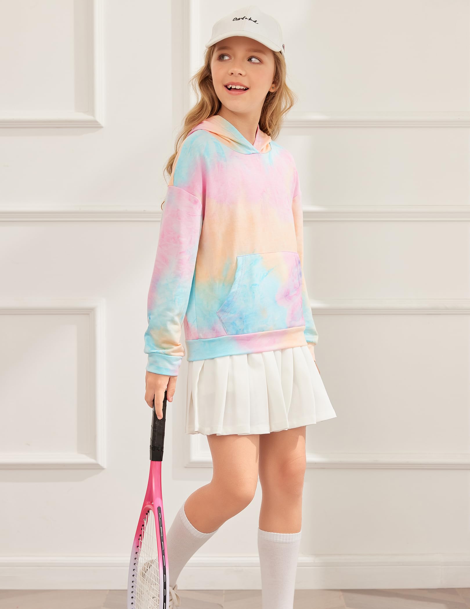 Dziecięca bluza z kapturem z długim rękawem z nadrukiem tie dye pulower miękka urocza sportowa bluza z kapturem