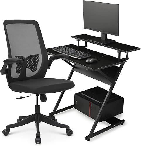 Magshion Juego de escritorio y silla, mesa de trabajo portátil de pie para computadora portátil y cómoda silla giratoria para tareas de altura