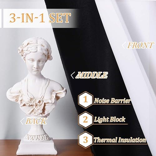 Miniatura 4 de RYB HOME Cortinas opacas con forro de fieltro para absorción de sonido, 3 capas insonorizadas con aislamiento térmico, cortinas de verano para