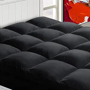 Mattress Topper Full for Back Pain, Extra Thick Mattress Pad Cover, Plush Pillow Top, Deep Elastic Pocket, Black