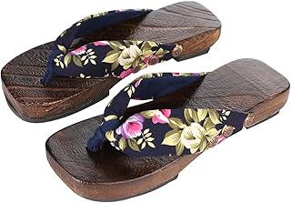 ITODA Japanese Geta Flip Flops Sandals Wood Traditional Clogs Mules Women Summer Cosplay Costume Slippers Lightweight Shoes for Home Beach Travel