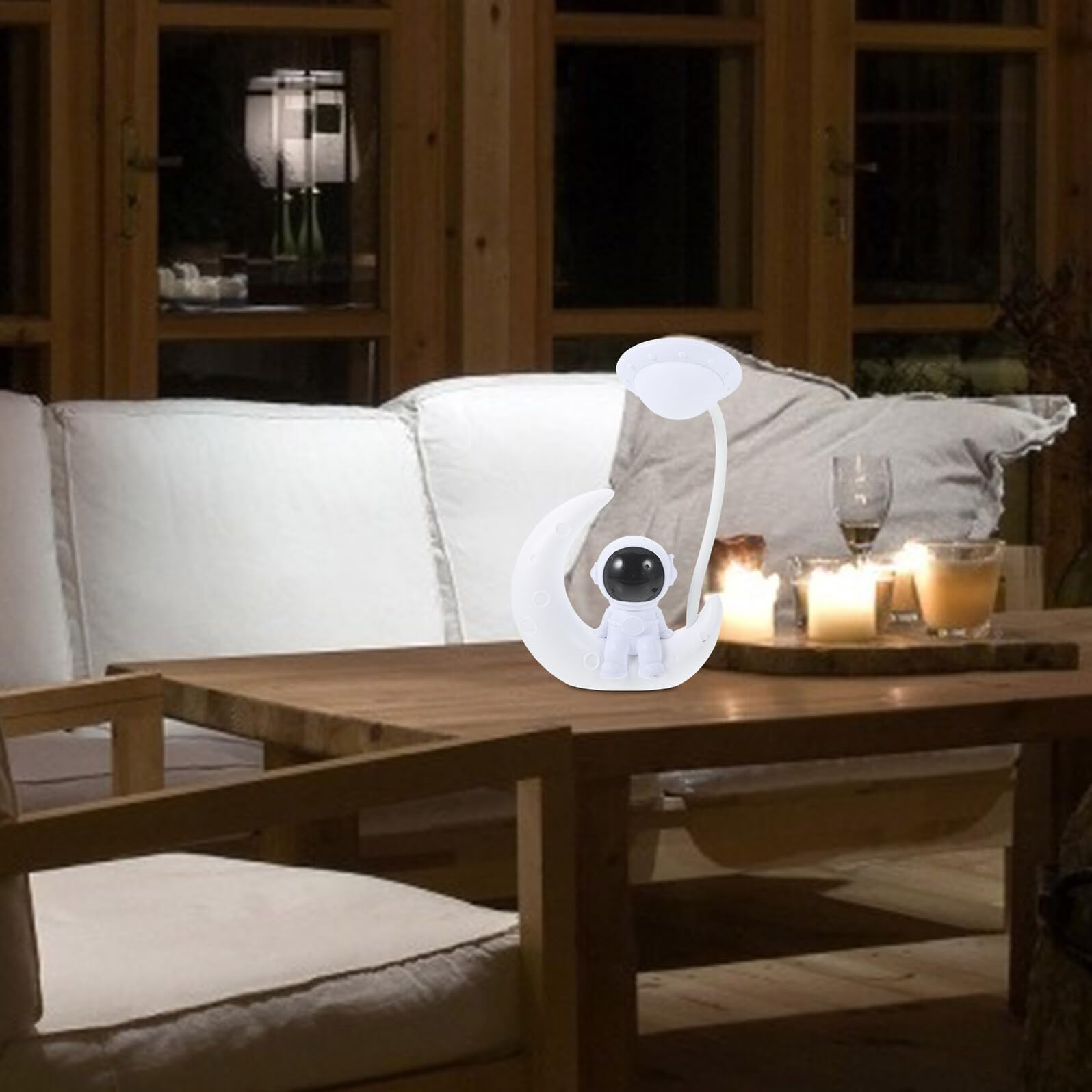 Lámpara de Noche USB Luz LED Juego de 2 Piezas Diseño de Astronauta y Luna Luz de Lectura Azul y Plateada para Hogar y Dormitorio Infantil
