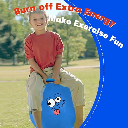 Miniatura 6 de EVERICH TOY Bola de tolva, pelota que rebota con asa, juguetes de salto de 20 pulgadas, juguetes de salto de Hoppity Hop, juguetes para sentarse y