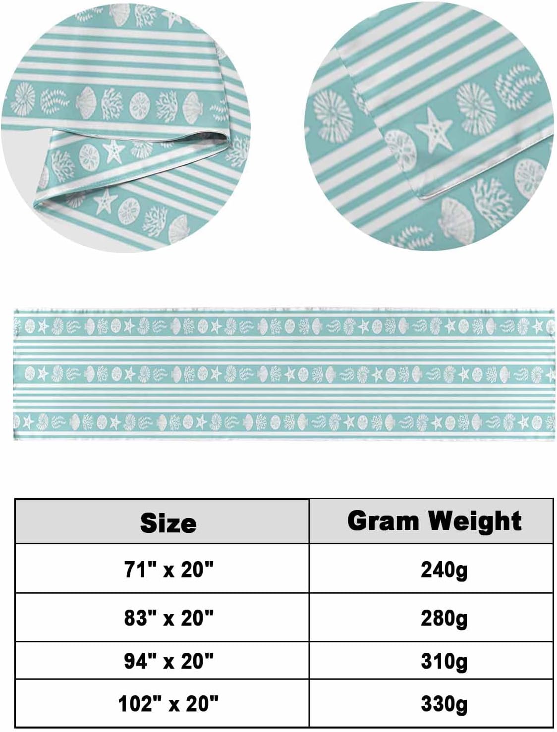 Turquoise Coastal Bed Runner Scarf Bedding Accessory for Queen Size Bed,Soft Bed Scarves and Runners Bedroom Decor for Hotel Wedding Room,Starfish Shells Jellyfish Coral Geometric Striped 94"x20"