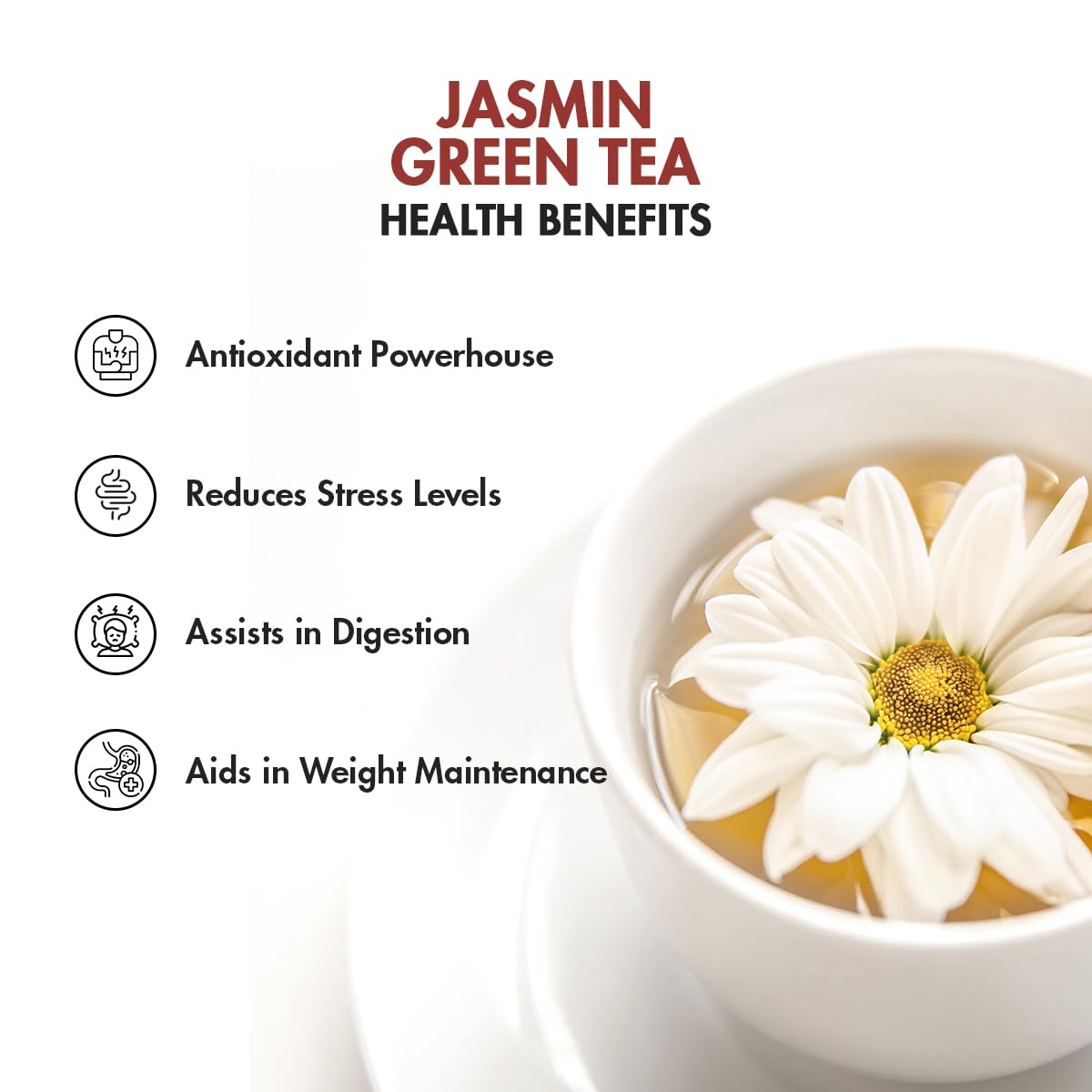 Tea Treasure Peace-Jasmine Green Tea 50 Gram | Green Tea - 50 Gram (50 Cups) | With 100% Natural & Pure Ingredients For calm Mind | Aids Sleep | Best As A Hot Drink Or Iced Cooler add 1 Tabel Spoon | 1