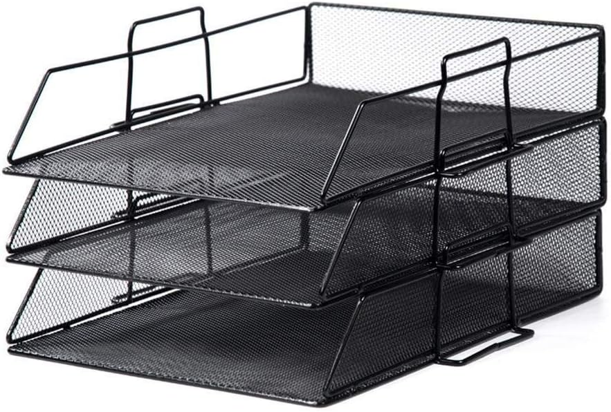 Stackable Mesh Tray Desktop Organizer Document Letter Paper File Sorter，Office and Home, Black