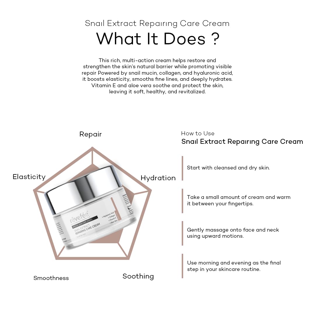 Snail Extract, Hyaluronic Acid, Collagen, Vitamin E, Aloe Vera, Snail Mucin Repairing Face Cream for All Skin Types. Revitalizing, Moisturizing and Hydrating Facial Moisturizer, Soft & Glowy Skin. - Image 4