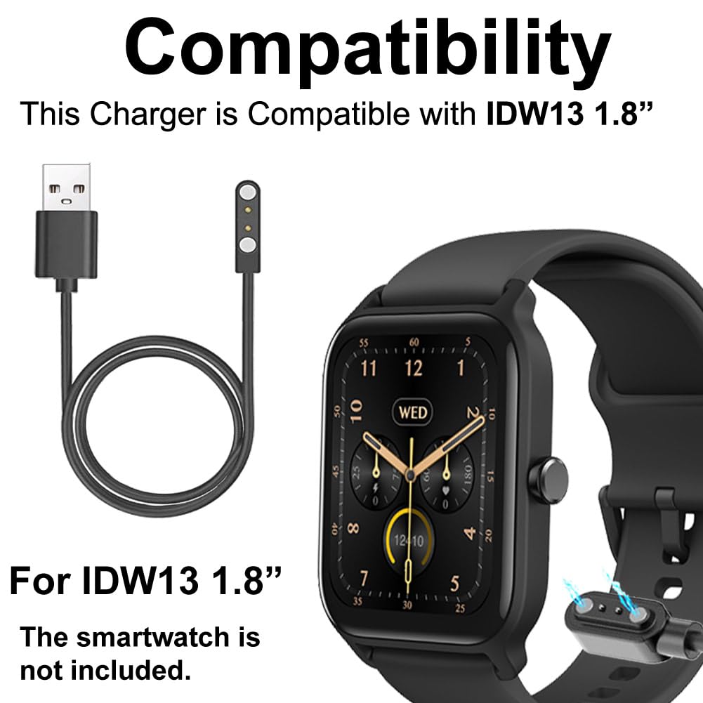 smaate smart watch Cables Compatible with 1.8” IDW13 Woneligo Faweio VRPEFIT Amzhero TOOBUR Konitee Gydom Veryfit Smart Watch, 2-Pack