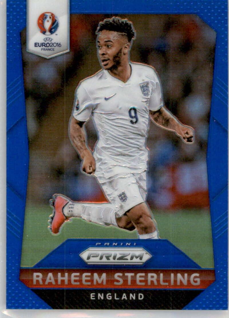 2016 Panini Prizm UEFA Euro Blue Prizms #64 Raheem Sterling SER/249 England Official FIFA Soccer Card in Raw (NM or Better) Condition
