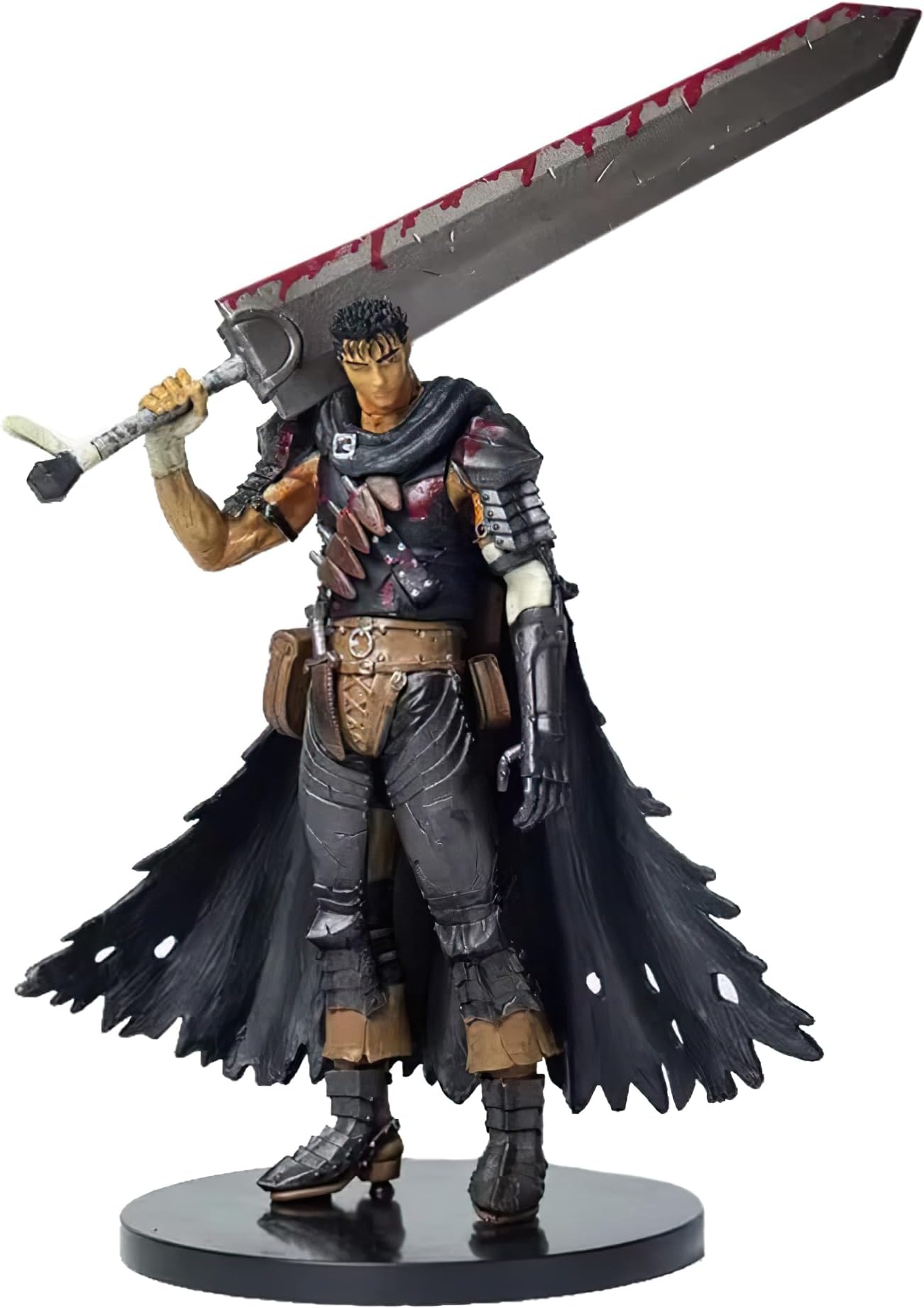 Anime Guts Battle Damaged Bloody Version Figure, PVC Black Swordsman Guts Model Statue Toy Office Collections Decorations Gift, 22 cm