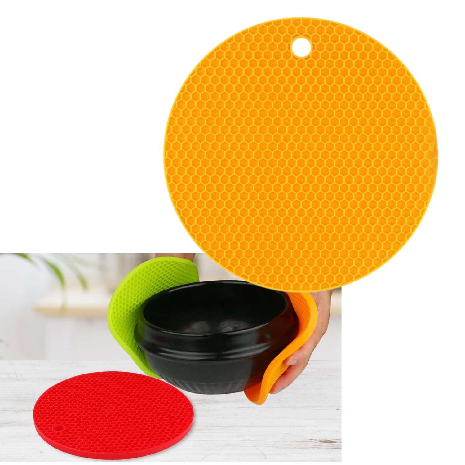 Multi Purpose Heat Resistant Non-Slip Round Silicone Trivets Insulation Mats for Hot Pots and Pans Holders, Potholder Thick Coaster Mat (Pack of 1)
