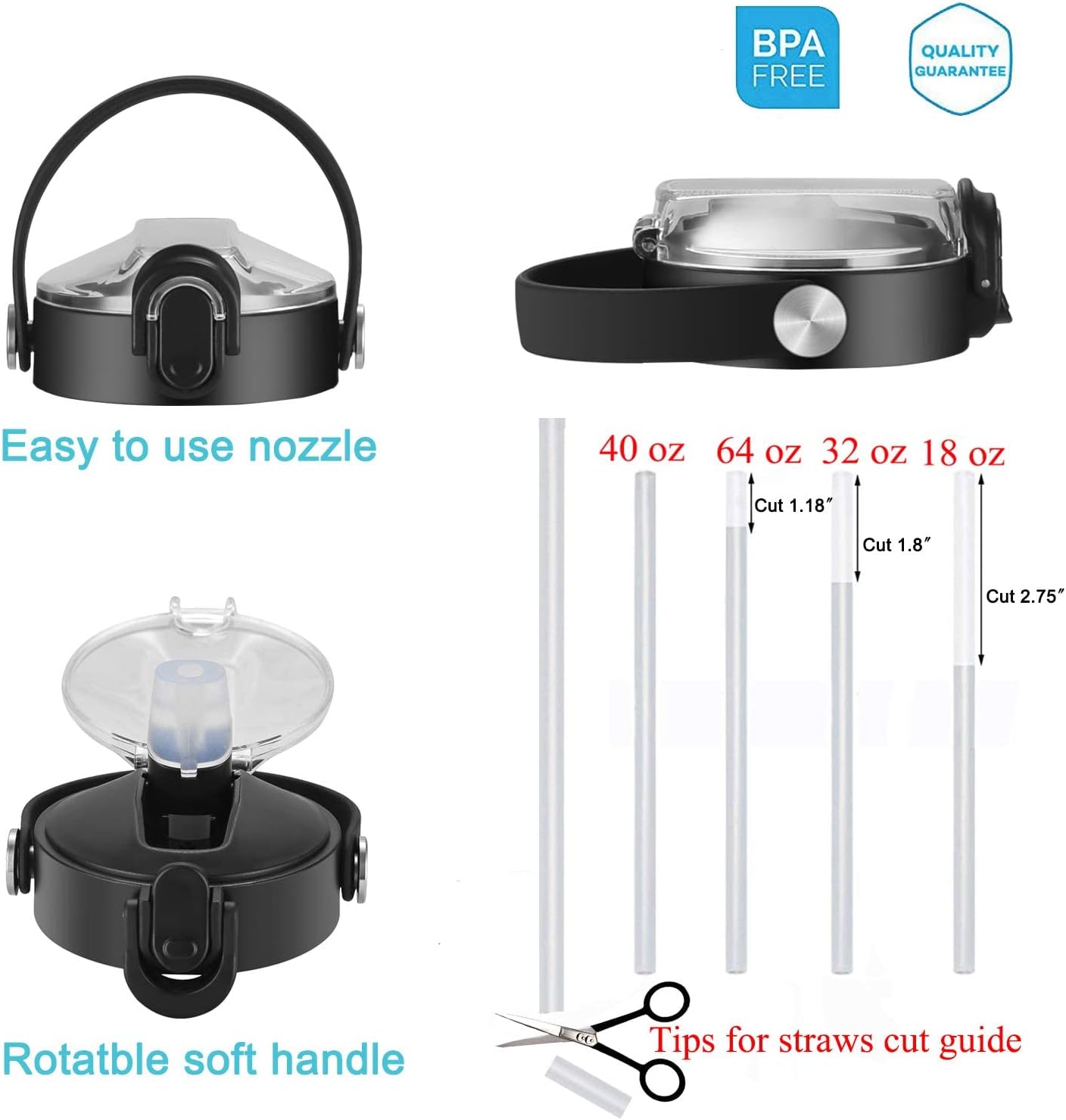 SENDESTAR Spout Lid for Hydroflask Wide Mouth Water Bottle Fits 18 oz 20 oz 32 oz 40 oz 73 oz,Chug Cap Flexible Handle Compatible, Takeya, Simple Modern, Wide Mouth Water Bottle - Image 2