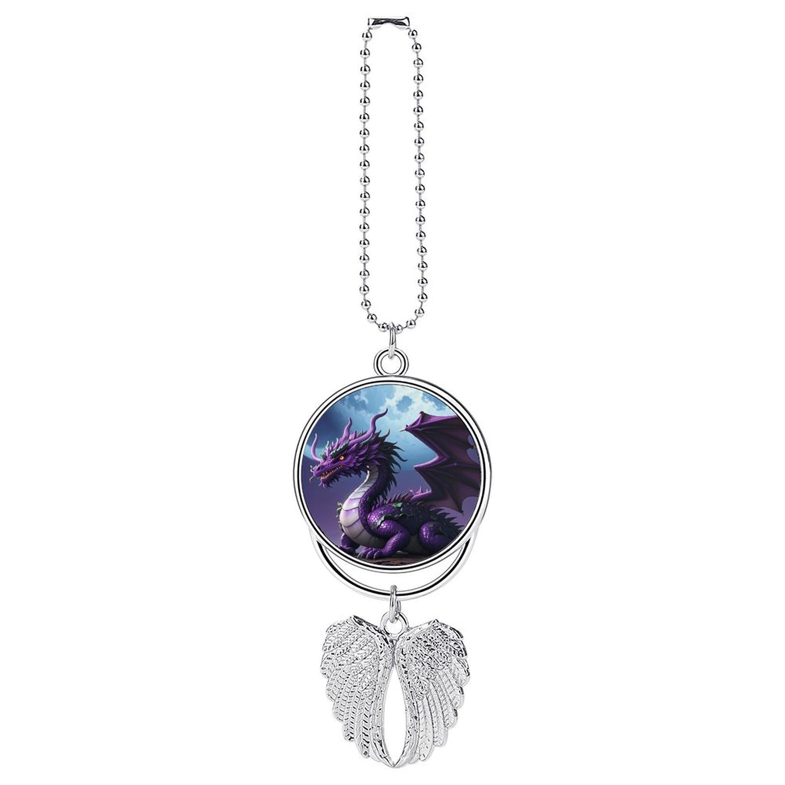 Purple Dragon Purple Moon Car Charm, Alloy Rear View Mirror Pendant, Bling Funny Car Hanging Ornament Gift for Women Men, Car Pendant Lucky Auto Interior Decoration Accessories Silver-Style