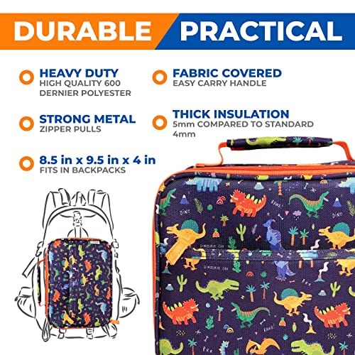 Image of kinsho Bento Lunch Box with Insulated Bag, Water Bottle&Ice Pack Set for Kids Toddlers,5 Portion Sections, BPAFree Removable Tray, PreSchool Kid Toddler Daycare Lunches, Snack Container,Blue Dinosaur