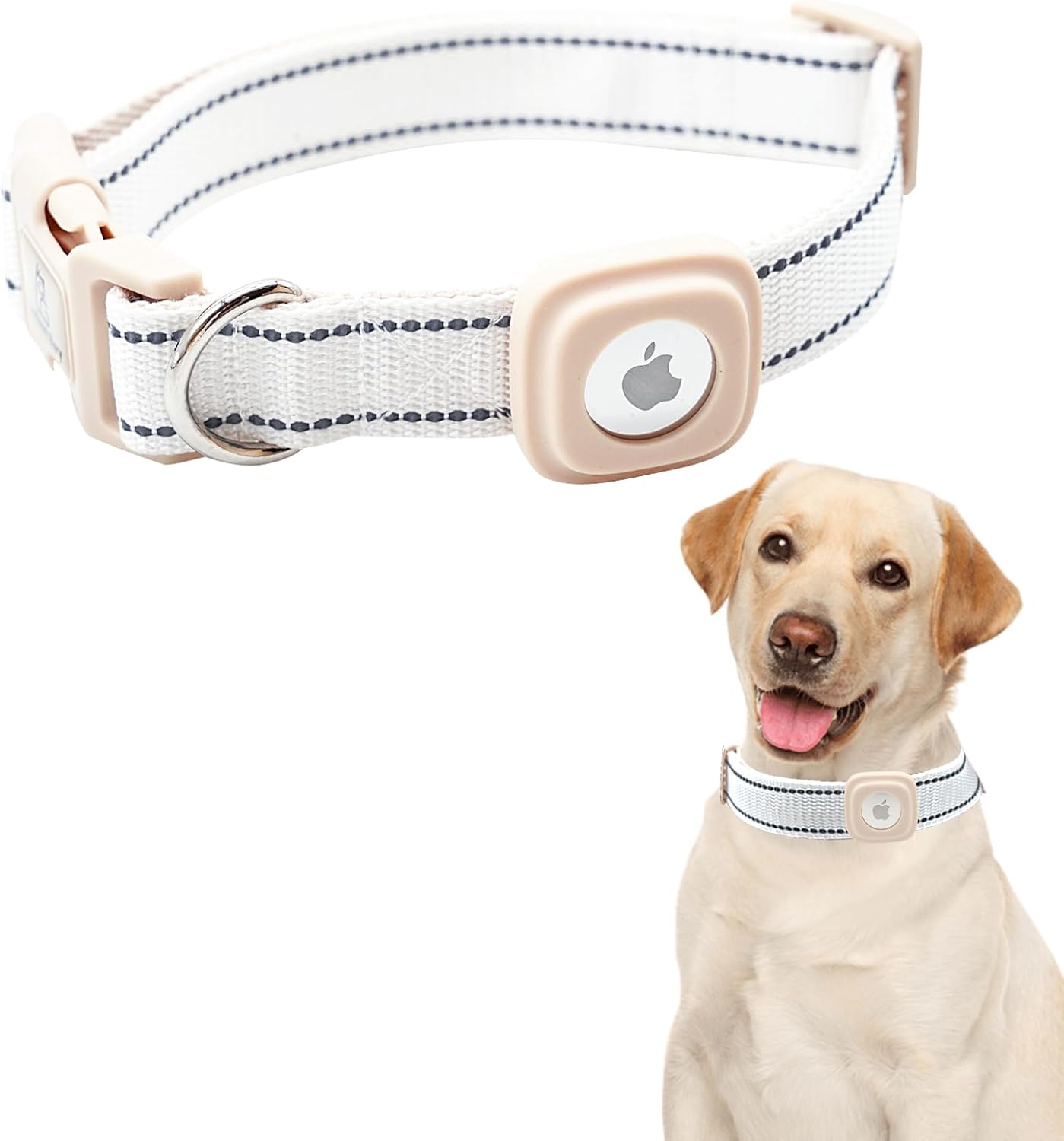 Lionheart glory Airtag Canine Collar Reflective Canine Collars with Airtag Hloder Feminine Male White Collar Canine Adjustable Sturdy Smooth Basic Collar for Massive Canines Pet Reward