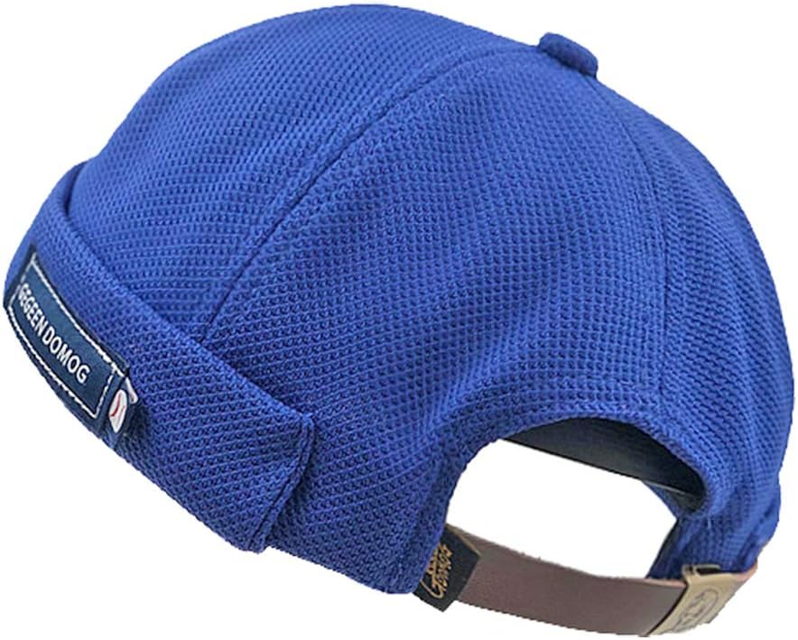 Breathable Brimless Docker Hat Adjustable Leather Cotton Commando Work Beanie Cuff Harbour Hat Blue
