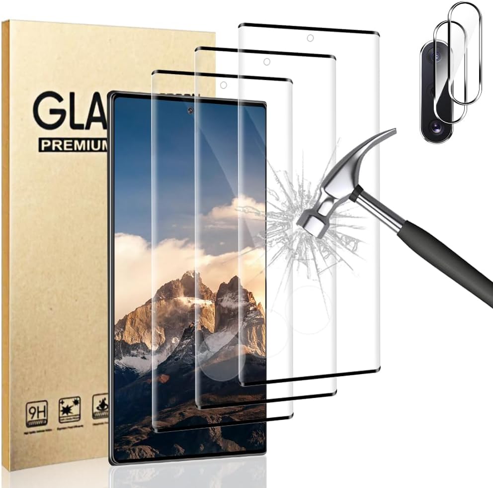 [3+2 Pack] Galaxy Note 10 Glass Screen Protector and 2 Pack Camera Lens Protector, Fingerprint Unlock, 3D Full Coverage, 9H Tempered Glass Scratch Resistant, for Samsung Galaxy Note 10 5G 6.3 Inch