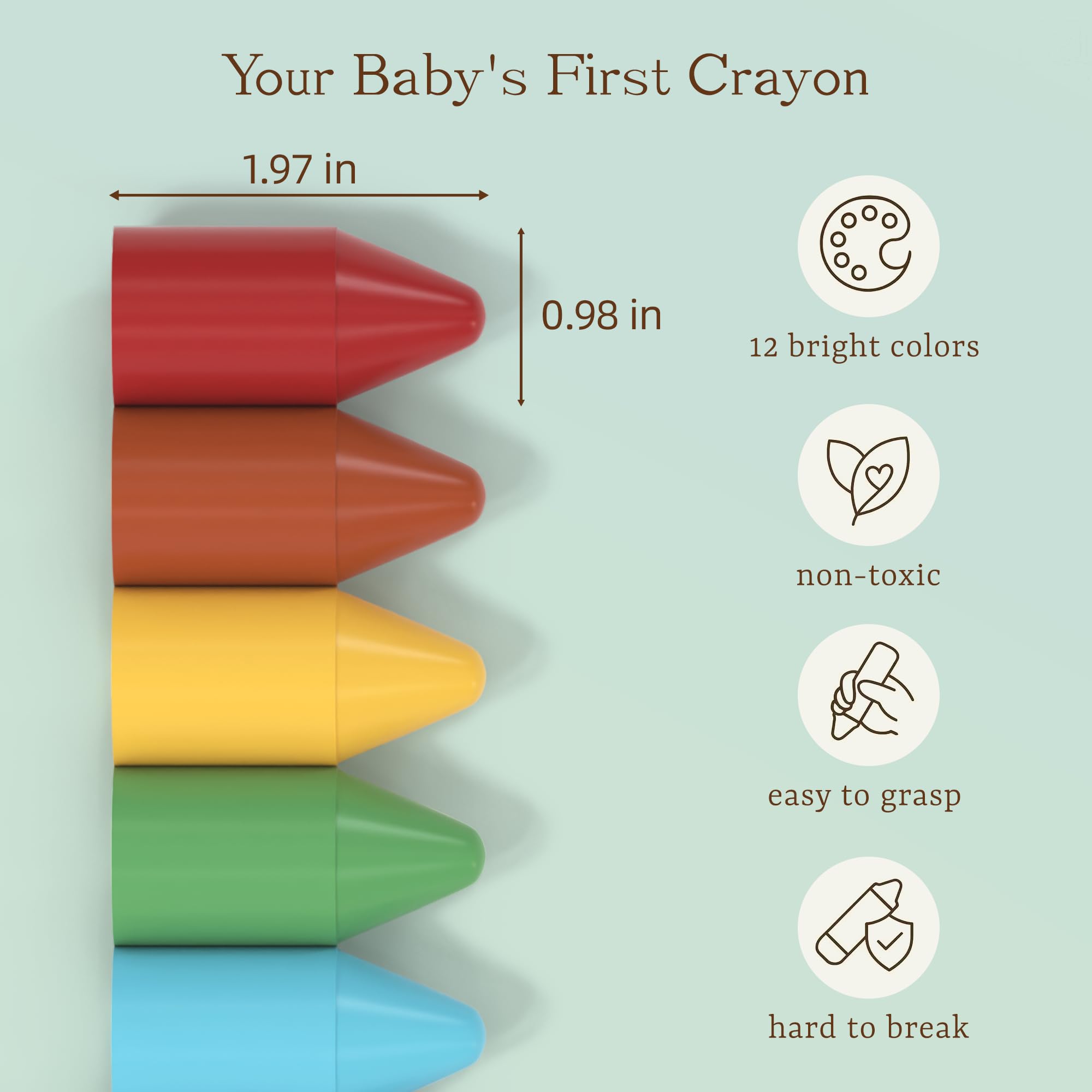 Soy & Beeswax Crayons for Toddlers 12 Colors Non-Toxic Natural Crayons - Image 2
