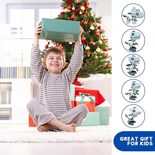 Miniatura 5 de Juego de juguetes eléctricos de dinosaurios desmontables, paquete de 5 juguetes educativos de construcción de dinosaurios con sonido y luz, juguetes