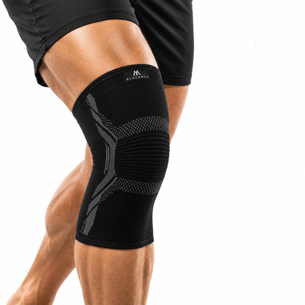 BLACKROX Ginocchiera paragonabile per uomo e donna, ginocchiera a compressione Meniskus, ginocchia, ginocchiere sportive, calcio, jogging, traspirante, elastica, allevia il dolore