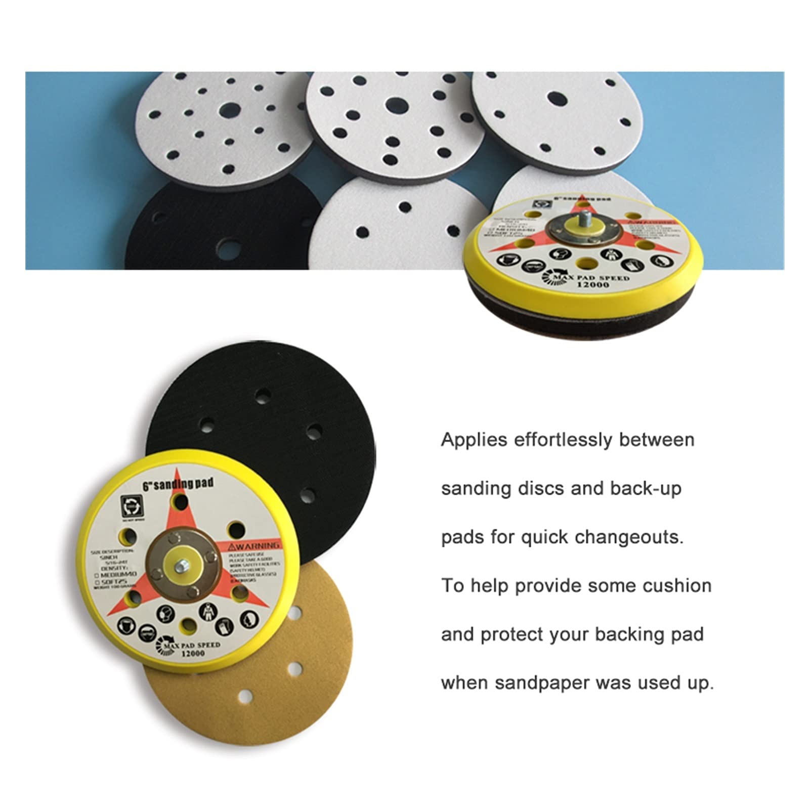 Almohadilla de Pulido Almohadilla de Interfaz Suave de 6"Orificios de 150 mm, Almohadilla de Espuma Suave de Gancho y Bucle Suave, Usado for humedecer y Proteger el Disco de molienda (Paquete d