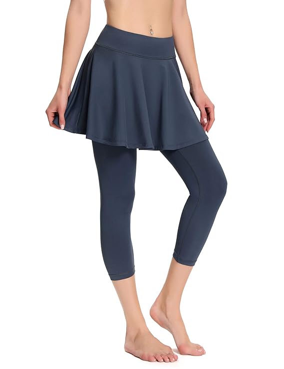 Womens Skirted Leggings with Pockets, Yoga Capris Leggings