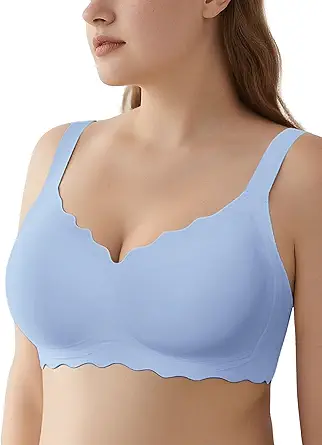 Womens Full Coverage Wire Free Bra - Plus Size Bras with Support and Lift Scalloped Everyday Comfort Bralettes