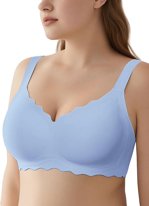 Womens Full Coverage Wire Free Bra - Plus Size Bras with Support and Lift Scalloped Everyday Comfort Bralettes